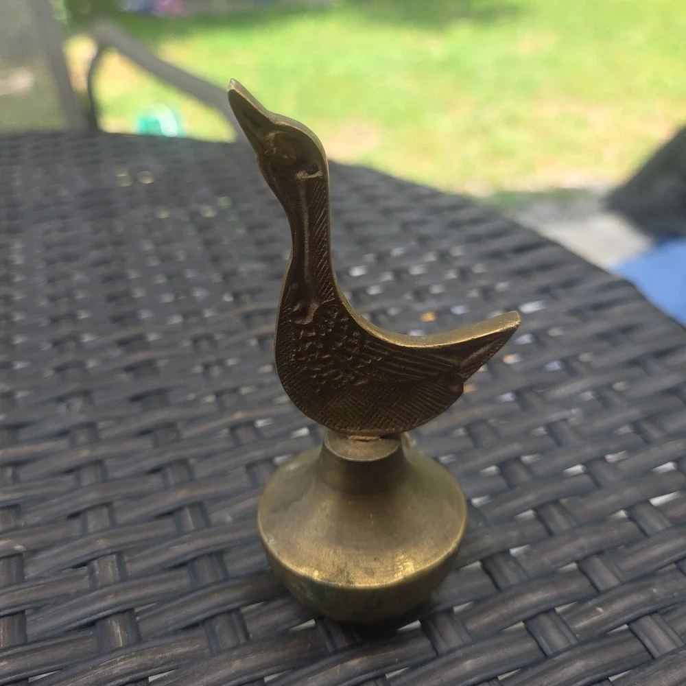 Vintage Solid Brass Duck Bird Hand Bell Figurine Desk Bell Cottage Cabin Core